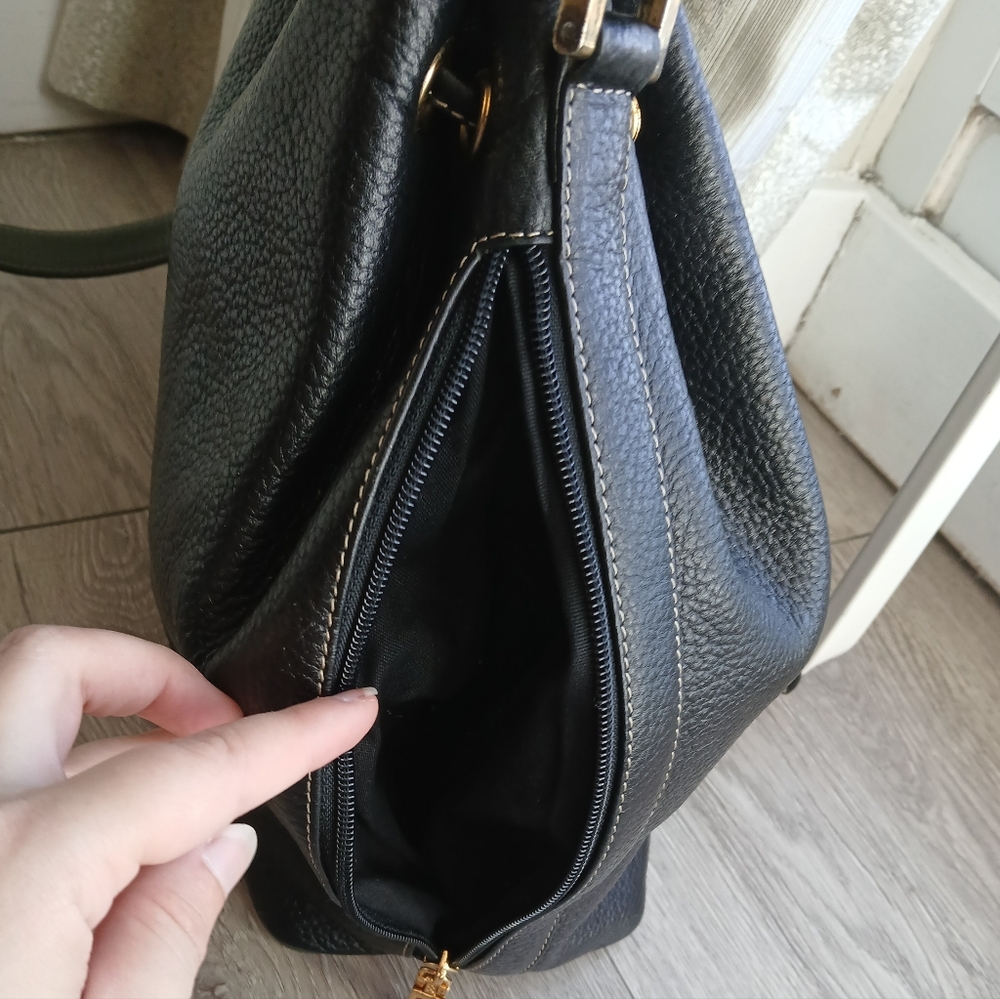 JOYCE Black Leather Drawstring Bag - Picture 3 of 11